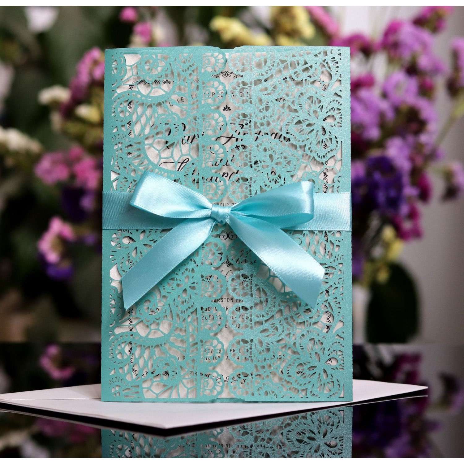 Dark-blue Marriage Invitation Card Laser Holiday Card Lace Design